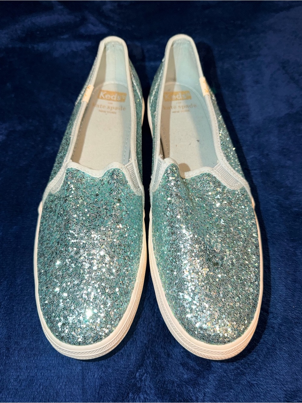 kate spade New York Glitter Slip-On Flats in Teal